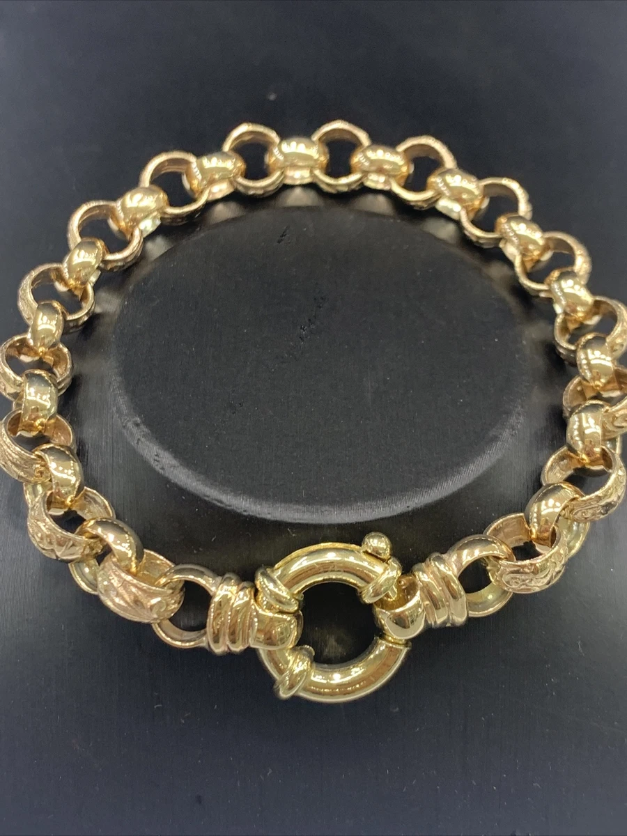 9ct 9k Yellow Gold Belcher Bracelet Round Links Boltring 29.1 Grams 22cm. New