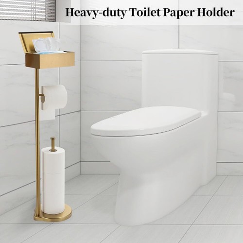 Toilet Paper Holder Stand with Shelf, Flushable Wipes Dispenser, Free Standing - Picture 6 of 11
