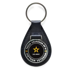 Proud Grandson of a Vietnam Veteran Black Leather Keychain Silver Keyring