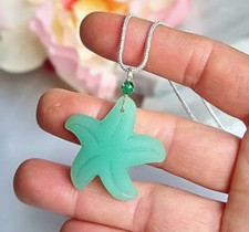Sea Glass Starfish Pendant, Silver Snake Chain Necklace, 18 Inch, Seafoam Green