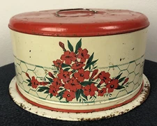 Vintage 50s Rustic Cake Taker Carrier Server Floral Chicken Wire Farmer Wife