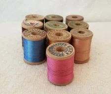 Vintage Silk Thread 1" Wooden Spools 10 Count Variety of Colors 5 Different Co.