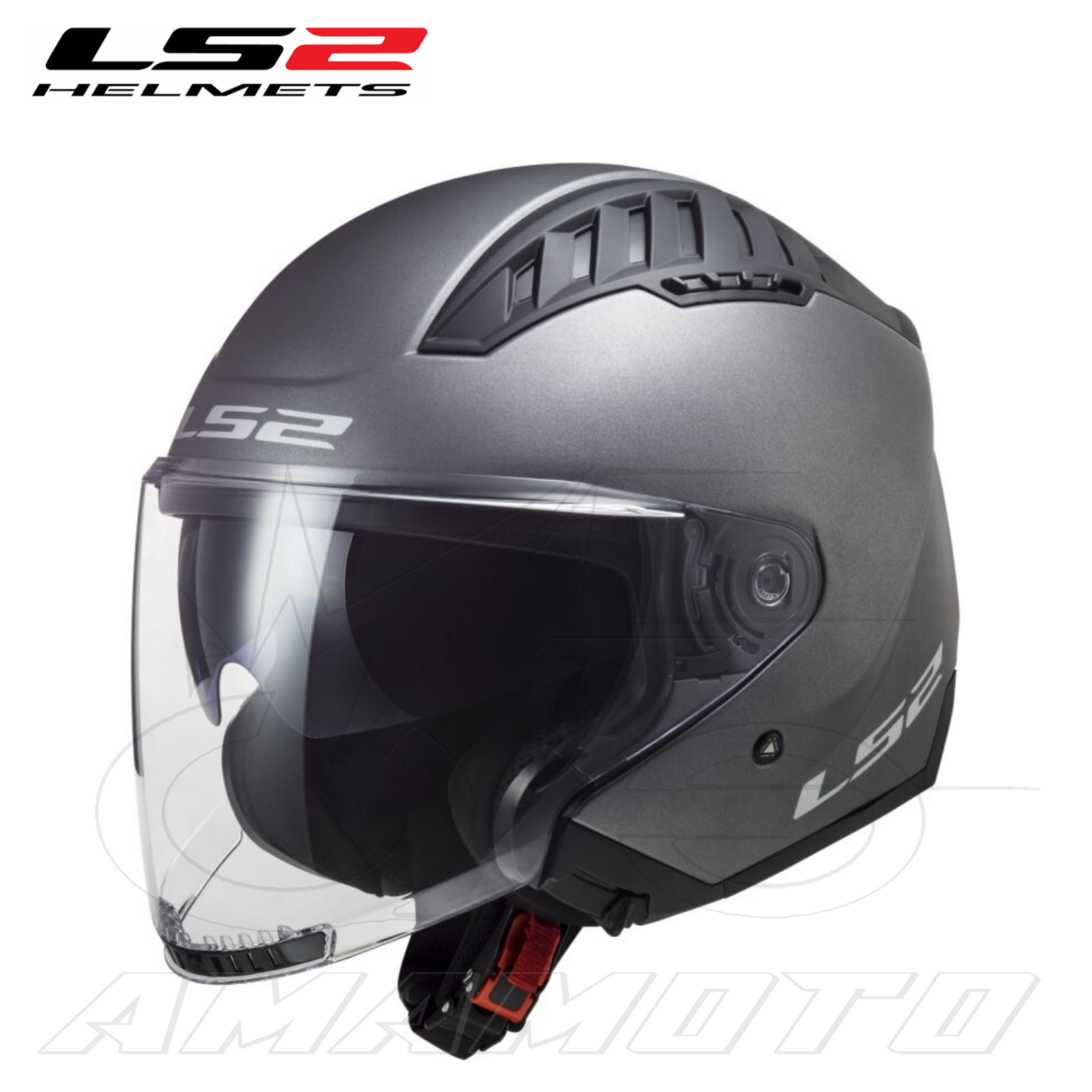 CASCO MOTO JET LS2 OF600 COPTER II CON DOPPIA VISIERA LUNGA MATT TITANIUM TGL  M