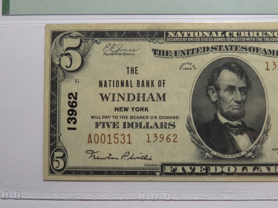 $5 1929 Windham New York NY National Currency Bank Note Bill Ch. #13962 AU55 PMG - Image 4 of 4
