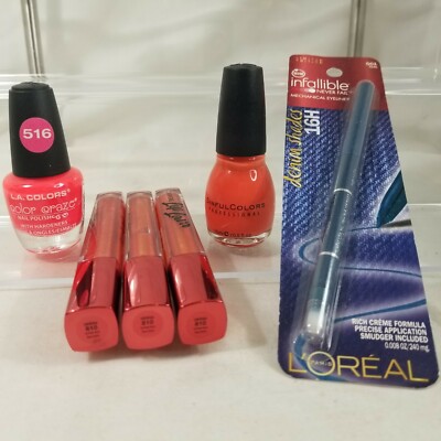 Neon Hot Pink LA COLORS Craze 516 & Sinful Nail Polish & LIP LAVA 810 & EYELINER