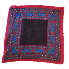 Vintage Glentex Japan Scarf Red Blue Acrylic 30x30 Retro Classic Square Wrap