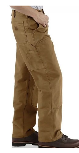 Carhartt Men's Washed Duck Double Front Dungaree Brown Size 46WX32 Loose Fit - Picture 2 of 10