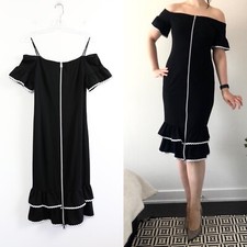 Tenax little black dress form fitting front zip 50s Dita von Teese 8 10 stretch