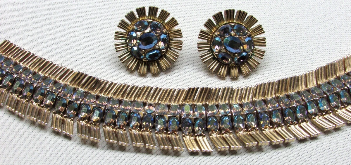 Vt Ltd Snake Collection Set Bracelet Earrings CROWN TRIFARI Signed AB Green 632j