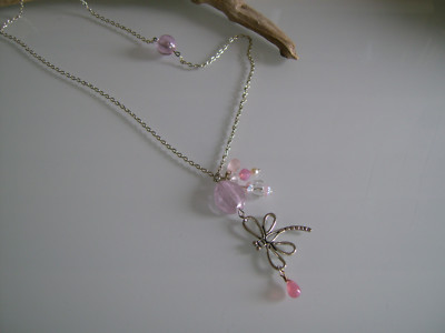Springkette Silberkette Libelle Perle Glas hellrosa/Kristall Original