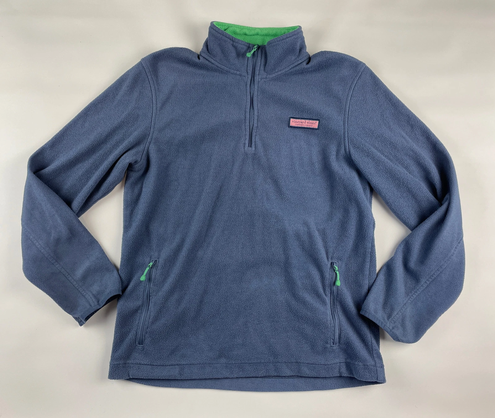 Vineyard Vines Fleece Jacket M Mock 1/3 Zipped Neck Blue Long Sleeve Pockets