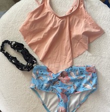 NWOT Little Girls 2-Piece Bathing Suit With Headband, Size 2-3T