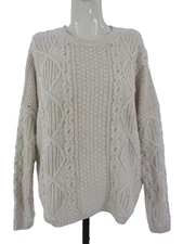 Topshop Jumper Cable Knit Beige Y2K Angora Rabbit Blend Oversized UK 10