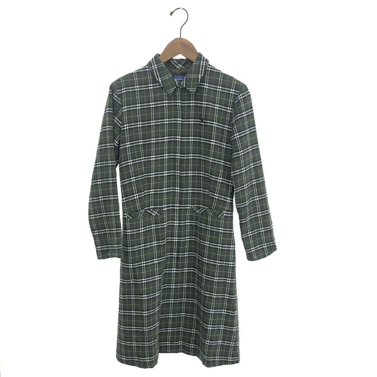 Abito Burberry cotone kaki manica lunga a quadri zip davanti usato do