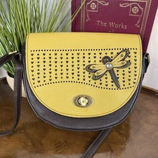 Chala NEW Crossbody Purse Bag Vegan Leather 2 Tone Half Moon Dragonfly Hearts 💕