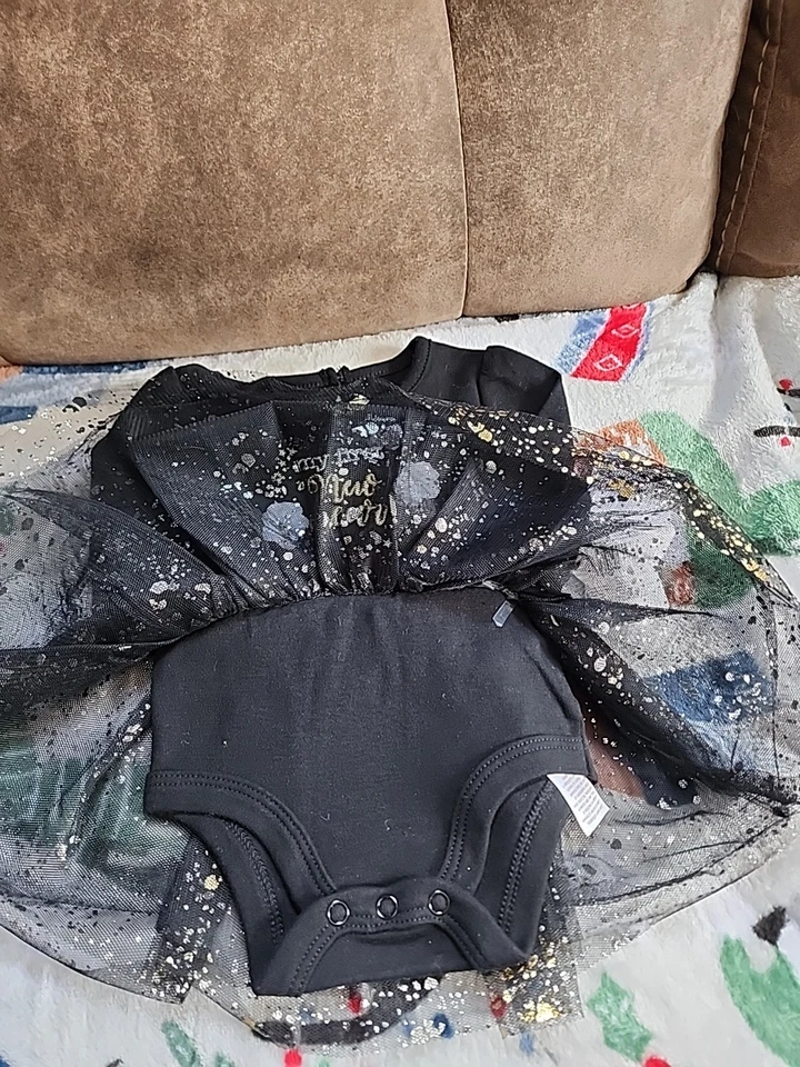 Vestido de Fiesta Infantil Niñas Mi Primer Año Nuevo Negro y Dorado Talla 3 Meses Foto 4 de 4