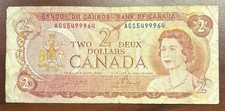 1974 Canadian Two Dollar Banknote 2$ Bank Of Canada