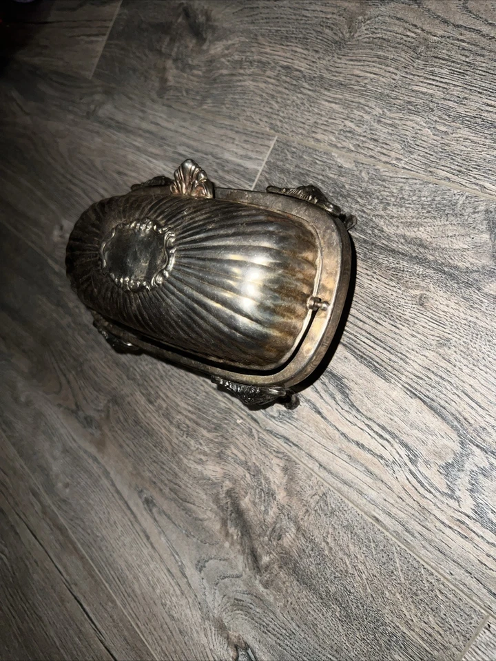 Plato de mantequilla vintage FB Rogers plateado, 8x5x3, con inserto de vidrio 1959X Foto 4 de 4