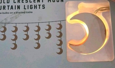 Curtain String Lights Crescent Moon Shaped Braided White Battery Operated New