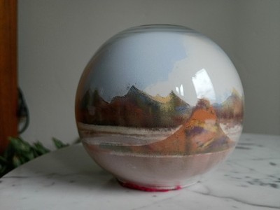 Vtg Scenic Sand Scene Southwest USA Mountains Blue Sky Clouds, Glass Paperweight