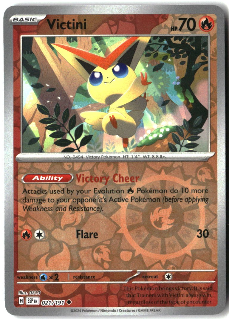 Pokemon Victini REVERSE HOLO Uncommon SV08: Surging Sparks 021/191 NM