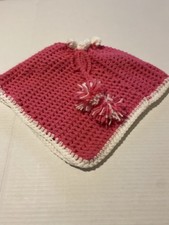 Handmade Crochet Girls Shawl Poncho   Pink / White One Size 