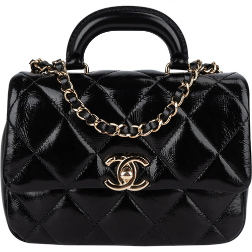 Chanel Patent Calfskin Handle Single Flap Crossbody Bag Coco CC Bag