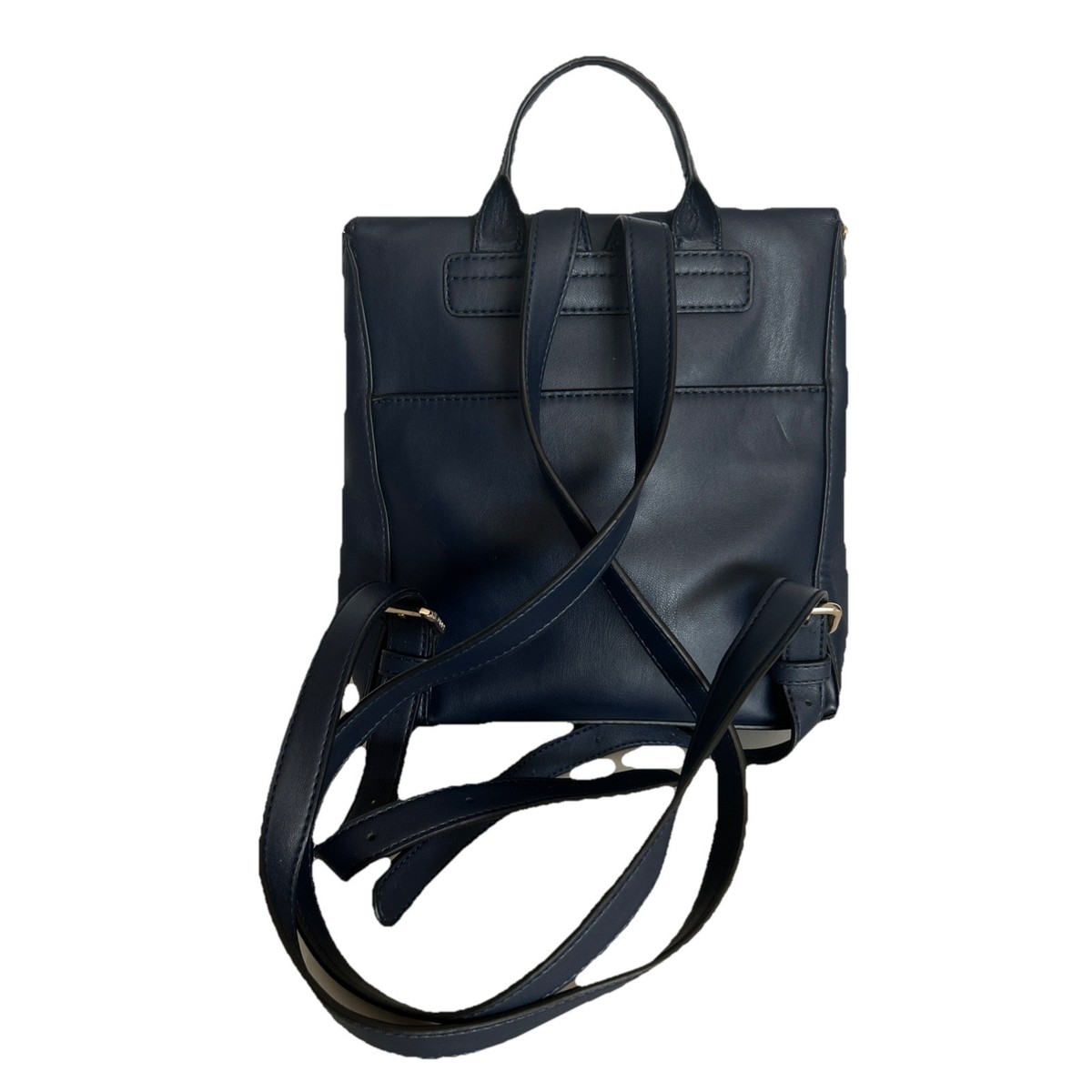 DKNY Navy Blue Faux Leather 3D Logo Small Backpack W/ Semi 