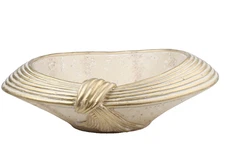 JARU Travertine Stone Vintage Beige Decorative Gold Trim  Bowl
