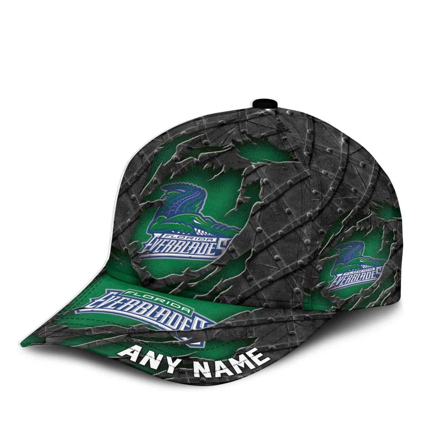 Florida Everblades Personalized Name Black Metal Design Classic Cap