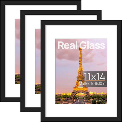 11x14 Black Picture Frames Set of 3 for Wall or Tabletop with Mat
