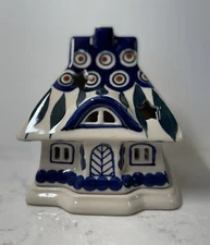 Polish Pottery House Shaped Luminary/Candle Holder Wave of Flowers Pattern