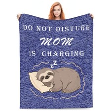 Mom Charging Sloth Blanket Flannel Fleece Throw Office Bedroom Blue 60x50 Inch