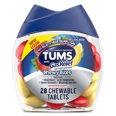TUMS Chewy Bites Chewable Antacid Tablets with Gas Relief, Lemon &...