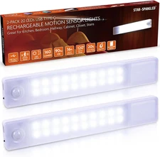 2 Pack Rechargeable Under Cabinet Motion Sensor LED Magnetic Wireless Lights