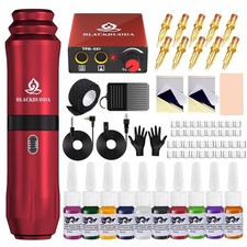 Wireless Tattoo Pen Machine Kit Complete with Power Supply Ink 10PCS Needles