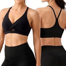 V Neck Sports Bras for Women Medium Support Yoga Tops Y Back Spaghetti Straps