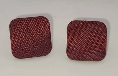Boutons Manchette Vintage Tissu Rouge Et Métal Doré #MB# J3 - Photo 1/4