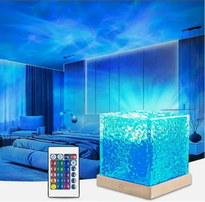 Cube-Northern Lights Water Wave Night Light w/Remote LED Atmosphere Lamp-UK