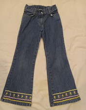Gymboree Girl's Size 7 Embroidered Cuff Blue Denim Adjustable Waist Jeans