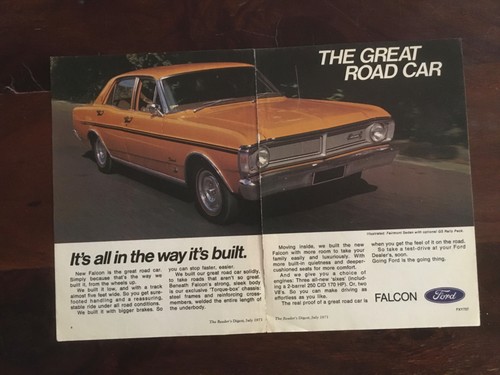 1971 XY Ford Falcon Fairmont GS Grand Sport Sedan 2Page Aussie Original Mag Ad