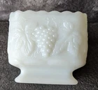 Vintage 4" Tall White Milk Glass Raised, Candy Dish,  Grape Pattern, Ruffle Top