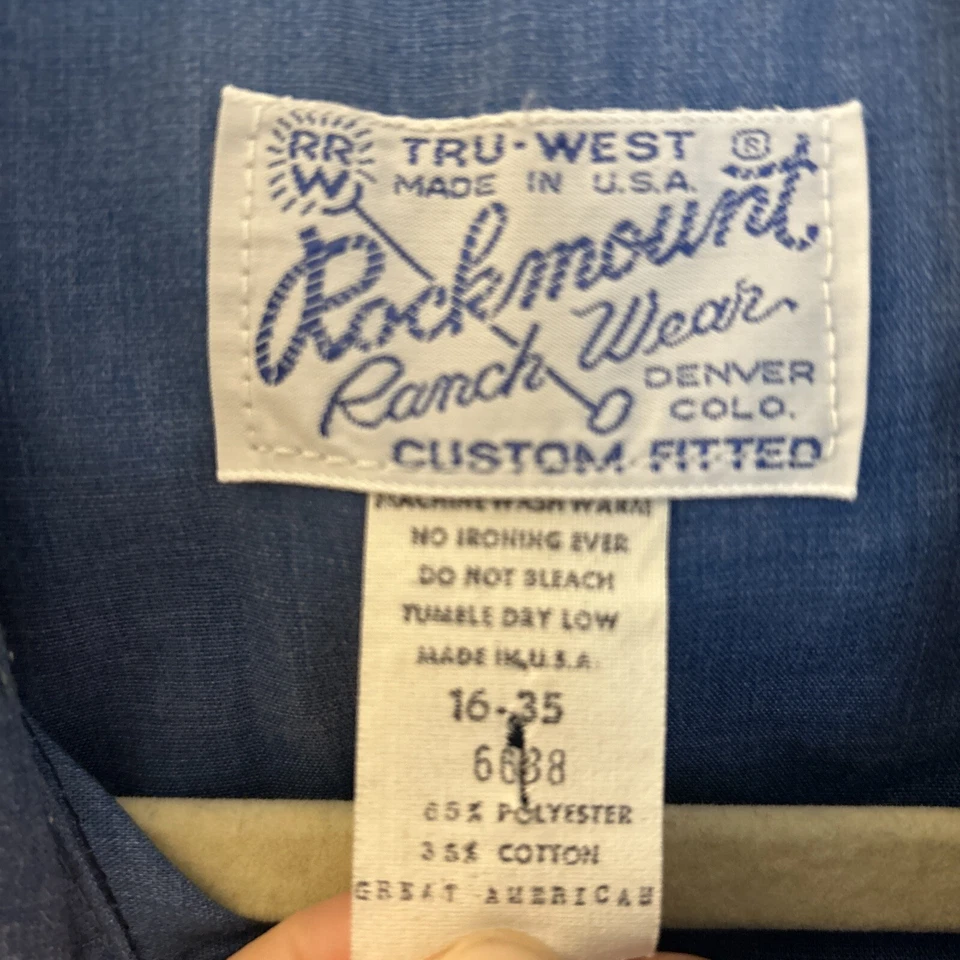 VTG 1970s Rockmount Ranch Wear Pearl Snap Button Down Shirt 16-35 Made In USA - Image 4 of 4