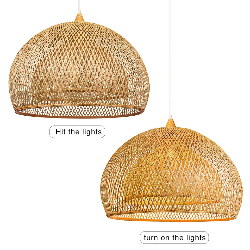 Woven Bamboo Pendant Light Straw Hat Lamp Shade Rustic Light Fixture Bar Kitchen - Image 3 of 4