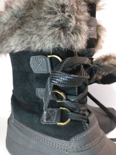 KHOMBU Women Snow/Rain Boots Rubber & Suede/Leather Black w/ Brown Faux Fur 8 M - Picture 2 of 11