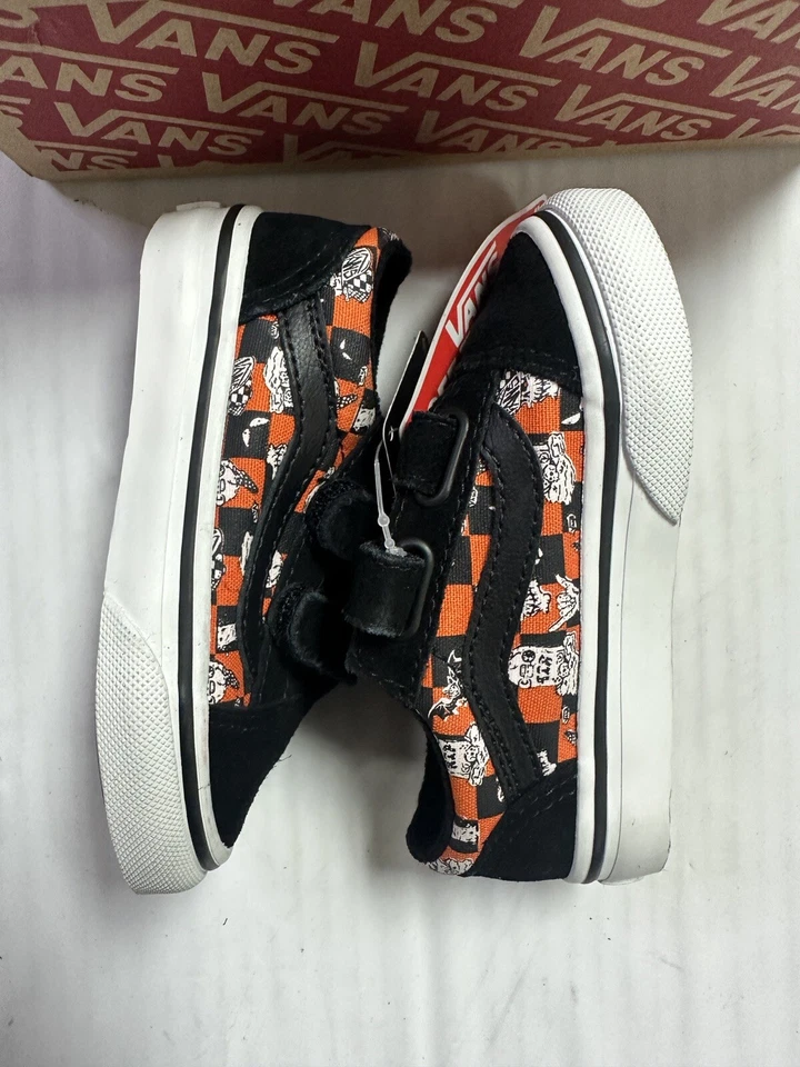 全新 Vans Old Skool V 学步儿童 'Glow Sk8 Monsters' Puffins Bill/True White - 6.5 T — 第 4/4 张图片