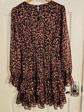 Bar III Multi Color Women's Chiffon Abstract Print Ruffle Wrap Minidress M