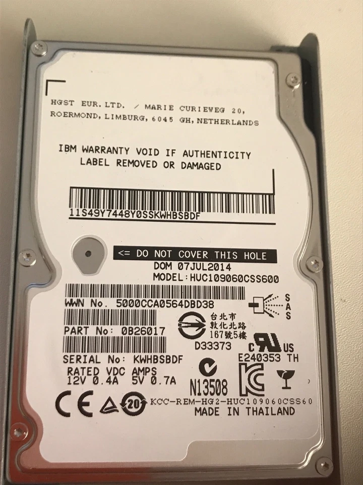 IBM 600Gb 10k SAS 6Gbps 2.5 SFF HDD 0B26017 00Y2683 V7000 StorWize Caddy Genuine - Image 4 of 4