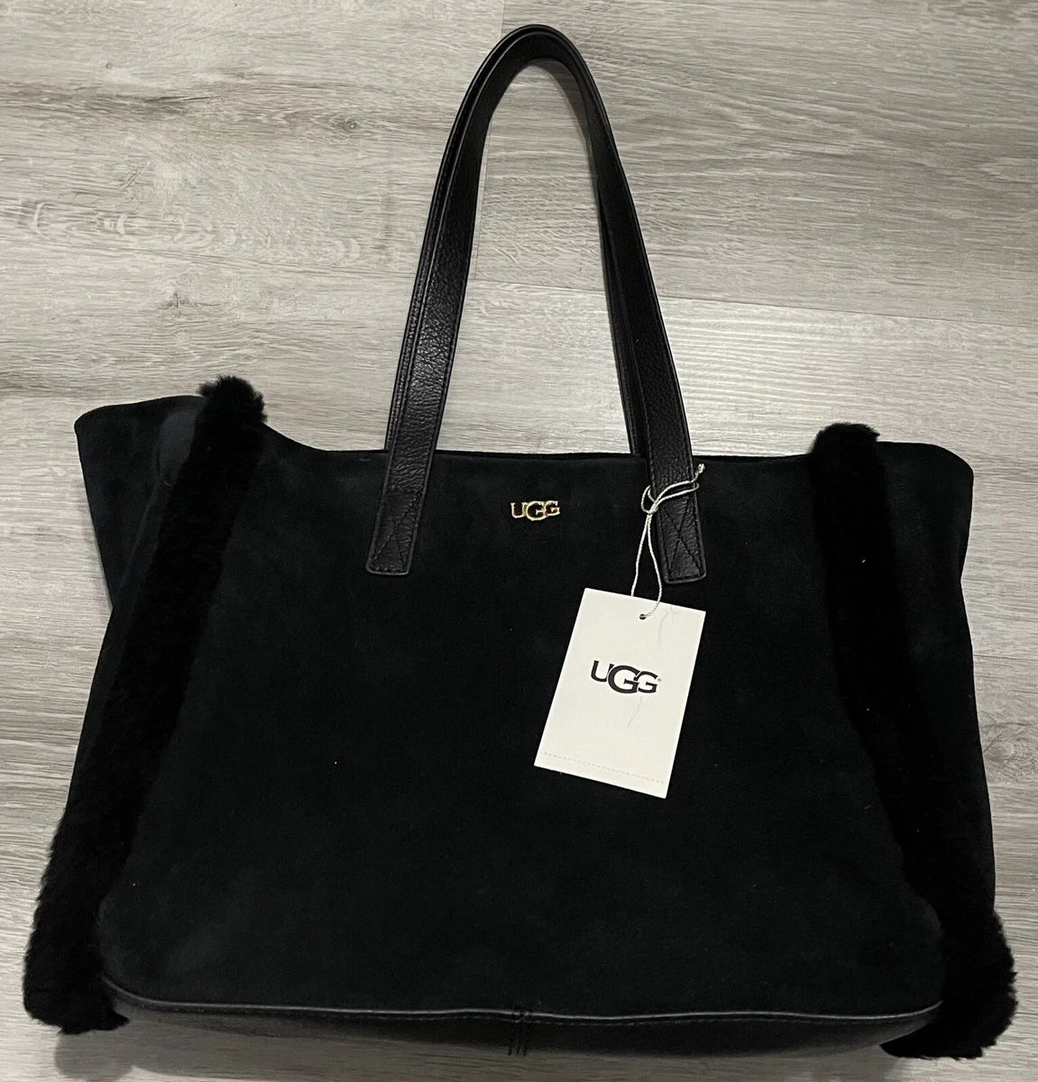 UGG Charlee Tote Purse WTE003 Black 100 Cow Suede Wool