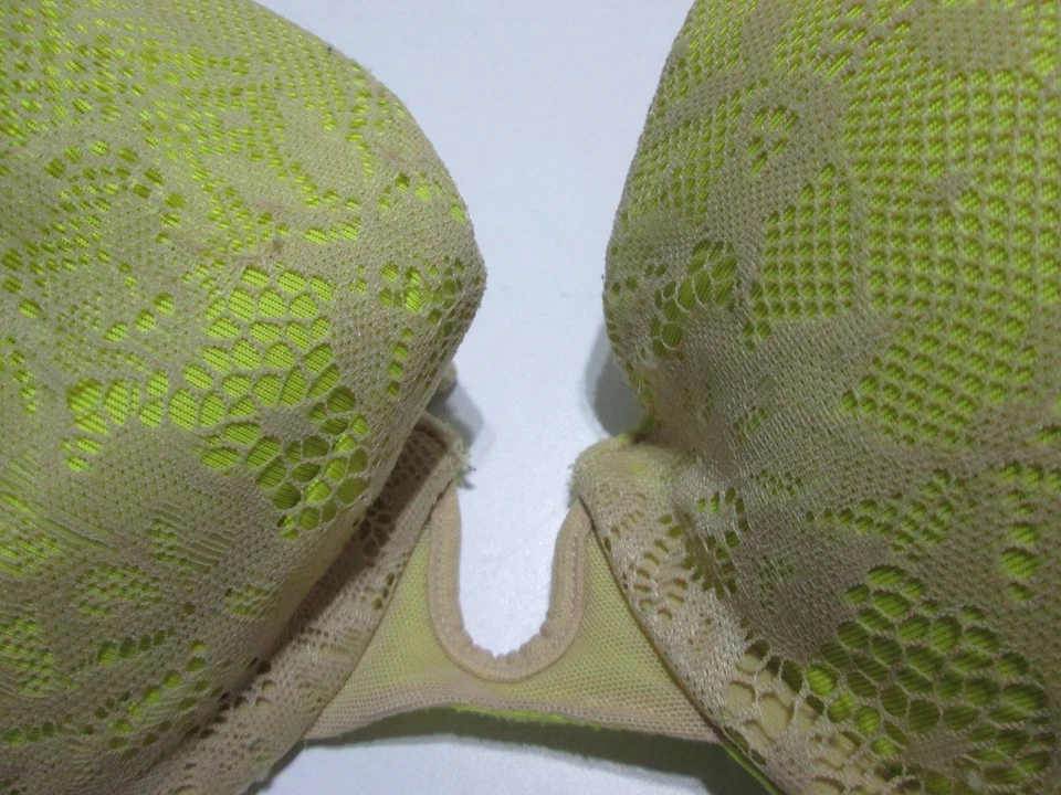 Бюстгальтер DKNY размер 32DD бежевый/лайм на косточках с подкладкой регулируемые ремни кружевной цветочный - Изображение 3 из 4